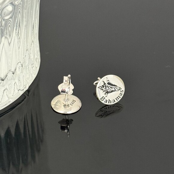 Bahamas Conch Earrings S925 Sterling Silver Handmade Ear Stud - Picture 3 of 3